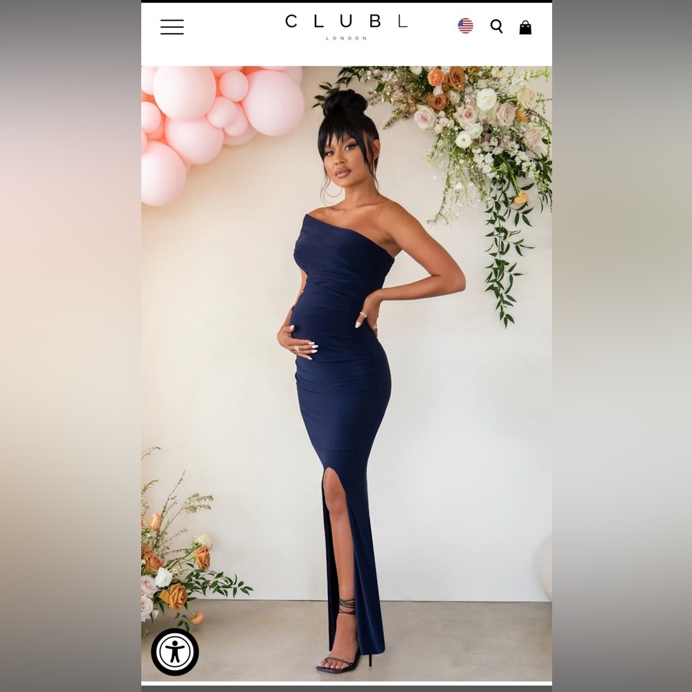 Navy Maternity One Shoulder Fishtail Maxi Dress
